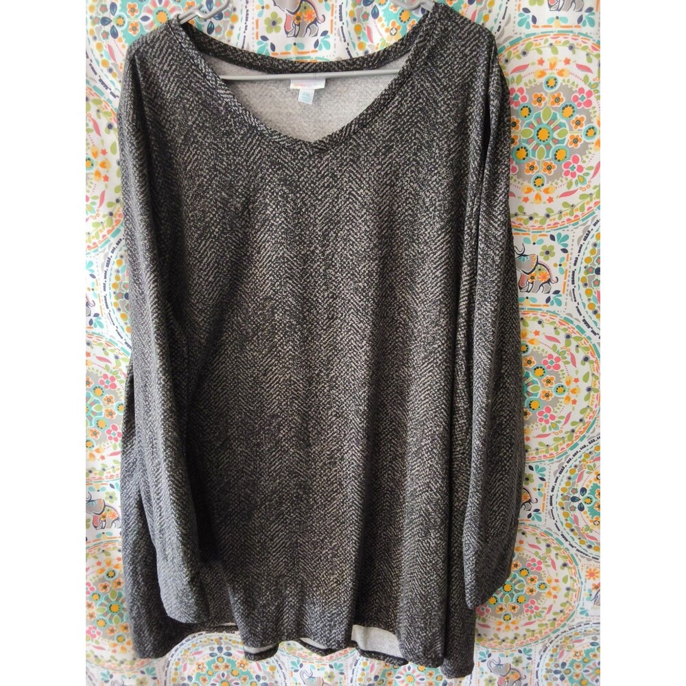 LuLaRoe Stretch Knit Tunic Womens 2XL Gray Knit Polyester Blend V-Neck Marled